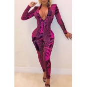 Lovely Trendy Geometric Printed Rose Red One-piece