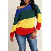 Lovely Casual O Neck Patchwork Multicolor Sweater（