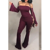 Lovely Sexy Hollow-out Wine Red One-piece Jumpsuit