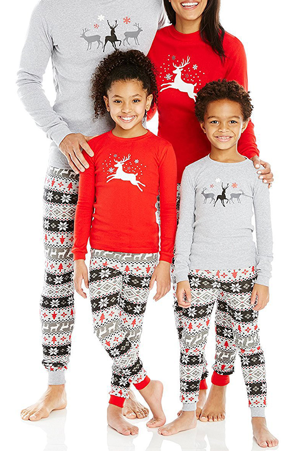 Lovely Family Printed Red Mother Two-piece Pants Set
