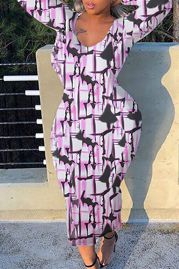 Lovely Casual Printed Skinny Pink Ankle Length Dress