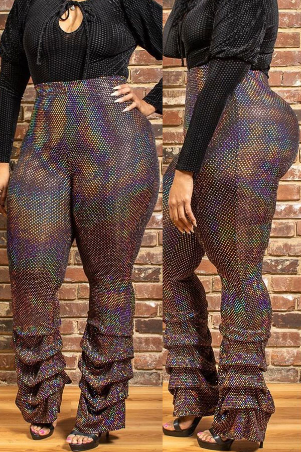 Lovely Casual Ruffle Design Multicolor Plus Size Pants