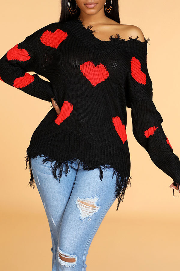 Lovely Casual Tassel Design Black Sweater