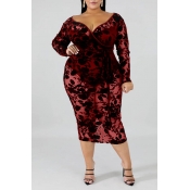 Lovely Sexy V Neck Hollow-out Wine Red Mid Calf Pl