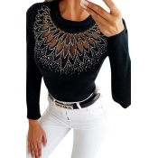 Lovely Casual O Neck Patchwork Black Sweater