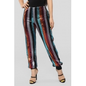Lovely Casual Sequined Striped Multicolor Pants