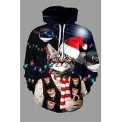 Lovely Christmas Day Cat Printed Black Plus Size H