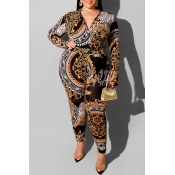 Lovely Casual Print Black Plus Size One-piece Jump