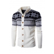 Lovely Christmas Day Buttons Design White Cardigan