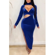 Lovely Sexy Turtleneck Hollow-out Blue Ankle Lengt