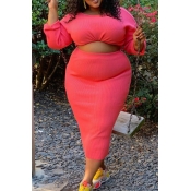 Lovely Casual Skinny Pink Plus Size Two-piece Skir