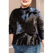 Lovely Casual Sequined Black Plus Size Blouse