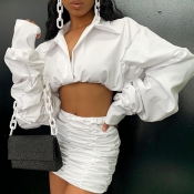 Lovely Street Turndown Collar Ruffle Design White 