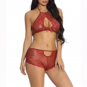Lovely Sexy Hollow-out Wine Red Bra Sets
