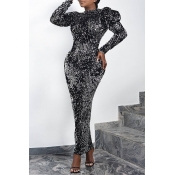 Lovely Trendy Sequined Skinny Black Ankle Length D