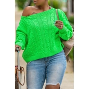 Lovely Casual O Neck Basic Green Sweater