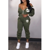 Lovely Casual Hooded Collar Army Green Two-piece P