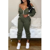 Lovely Casual Zipper Design Army Green Two-piece P
