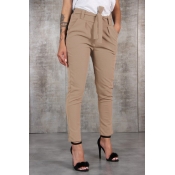 Lovely Casual Drawstring Khaki Pants(With Belt)