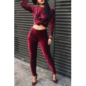 Lovely Casual Basic Red Two-piece Pants Set
