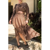 Lovely Casual Printed Brown Plus Size Two-piece Sk