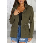 Lovely Casual Pocket Patched Green Coat