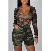 Lovely Sexy U Neck Camouflage Printed Two-piece Sh