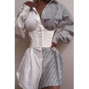Lovely Casual Striped Patchwork White Mini Dress