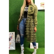 Lovely Casual Ruffle Design Army Green Coat