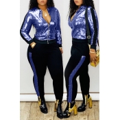 Lovely Casual Patchwork Blue Two-piece Pants Set