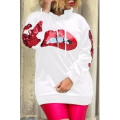 Lovely Casual Sequined Decorative White Hoodie
