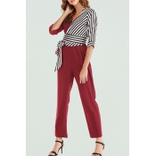 Lovely Casual Patchwork Red One-piece Jumpsuit