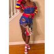 Lovely Casual Hollow-out Blue Two-piece Shorts Set