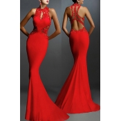 Lovely Party Hollow-out Red Trailing Evening Dress