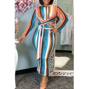 Lovely Trendy Striped Multicolor Ankle Length Dres