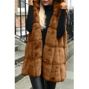 Lovely Casual Basic Winter Brown Vests