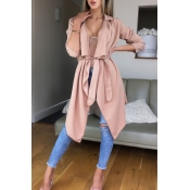 Lovely Casual Lace-up Light Pink Trench Coats
