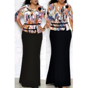 Lovely Casual Printed Black Floor Length Plus Size