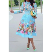 Lovely Leisure Floral Printed Baby Blue Mid Calf P