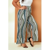 Lovely Casual Printed Loose Green Plus Size Pants