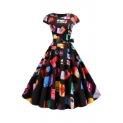 Lovely Sweet Printed Multicolor Mid Calf Dress