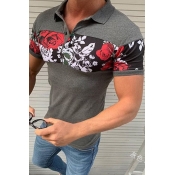 Lovely Casual Rose Printed Grey T-shirt