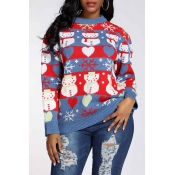 Lovely Casual O Neck Blue Sweater