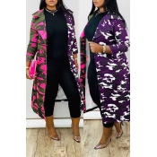 Lovely Casual Camo Purple Trench Coat