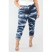 Lovely Casual Print Deep Blue Plus Size Jeans