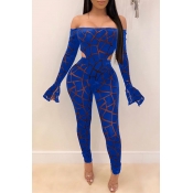Lovely Sexy Dew Shoulder Skinny Blue Two-piece Pan