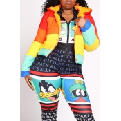 Lovely Leisure Winter Hooded Collar Striped Multic