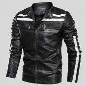 Lovely Casual Patchwork Black Leather