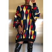Lovely Trendy O Neck Geometric Multicolor Mini Dre