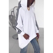Lovely Casual Striped White Hoodie